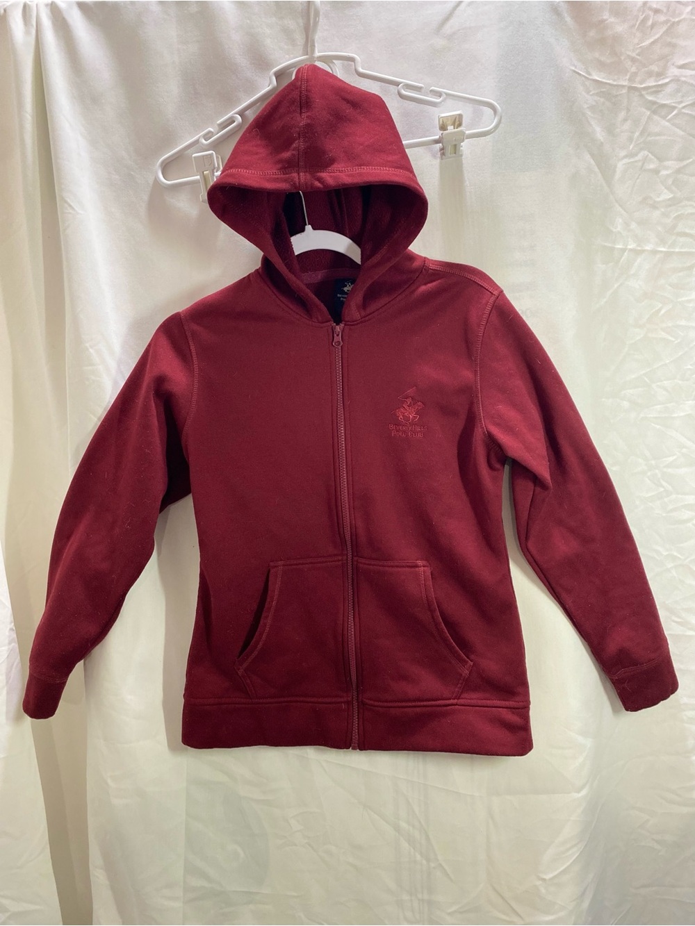 Beverly Hills Polo Club Burgundy Fleece Full Zip Hoodie Pockets girl Medium